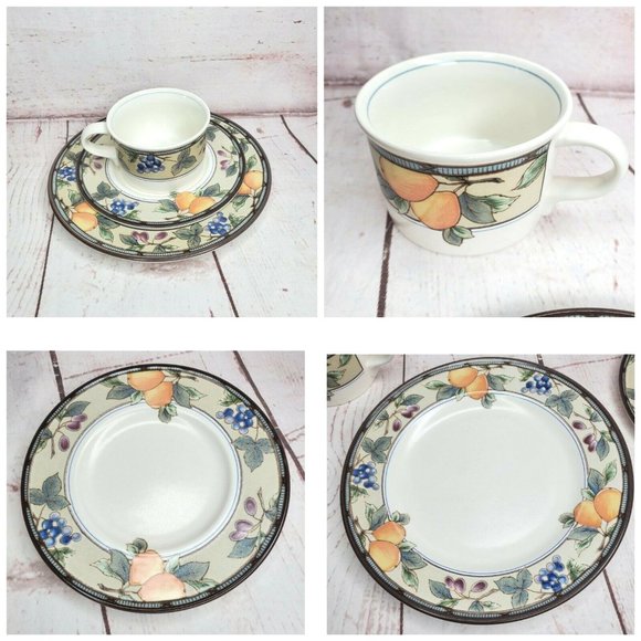 Mikasa Intaglio CAC29 Garden Harvest 3Pc Teacup Saucer And Bread Plate Set - Picture 2 of 12